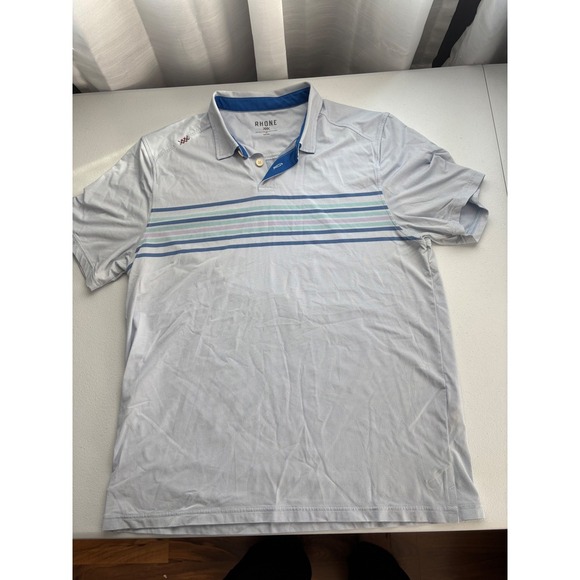 Rhone Polo Shirt Athletic Striped Golf Casual Short Sleeve Mens Size M - Picture 1 of 5